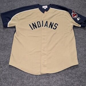 Cleveland Indians Starter Jersey Mens Large Blue Khaki MLB Baseball‎ Adult 3XL